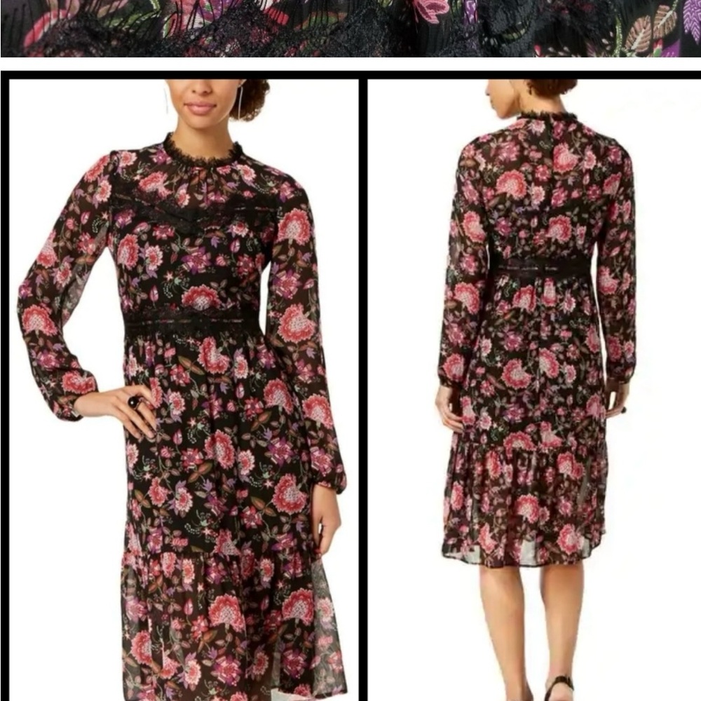 Nine West Floral Long Sleeve Midi Dress Size 14